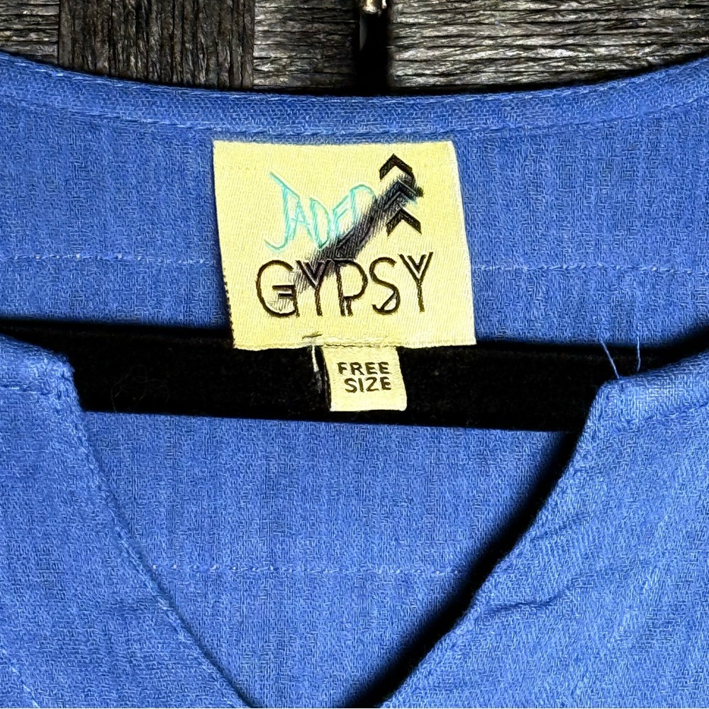 JADED GYPSY Hi-Low Blue Gauze 100% Cotton Boho Poncho Top - Picture 3 of 7